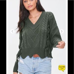 NWT F21 Cable Knit Bow Scalloped Sweater